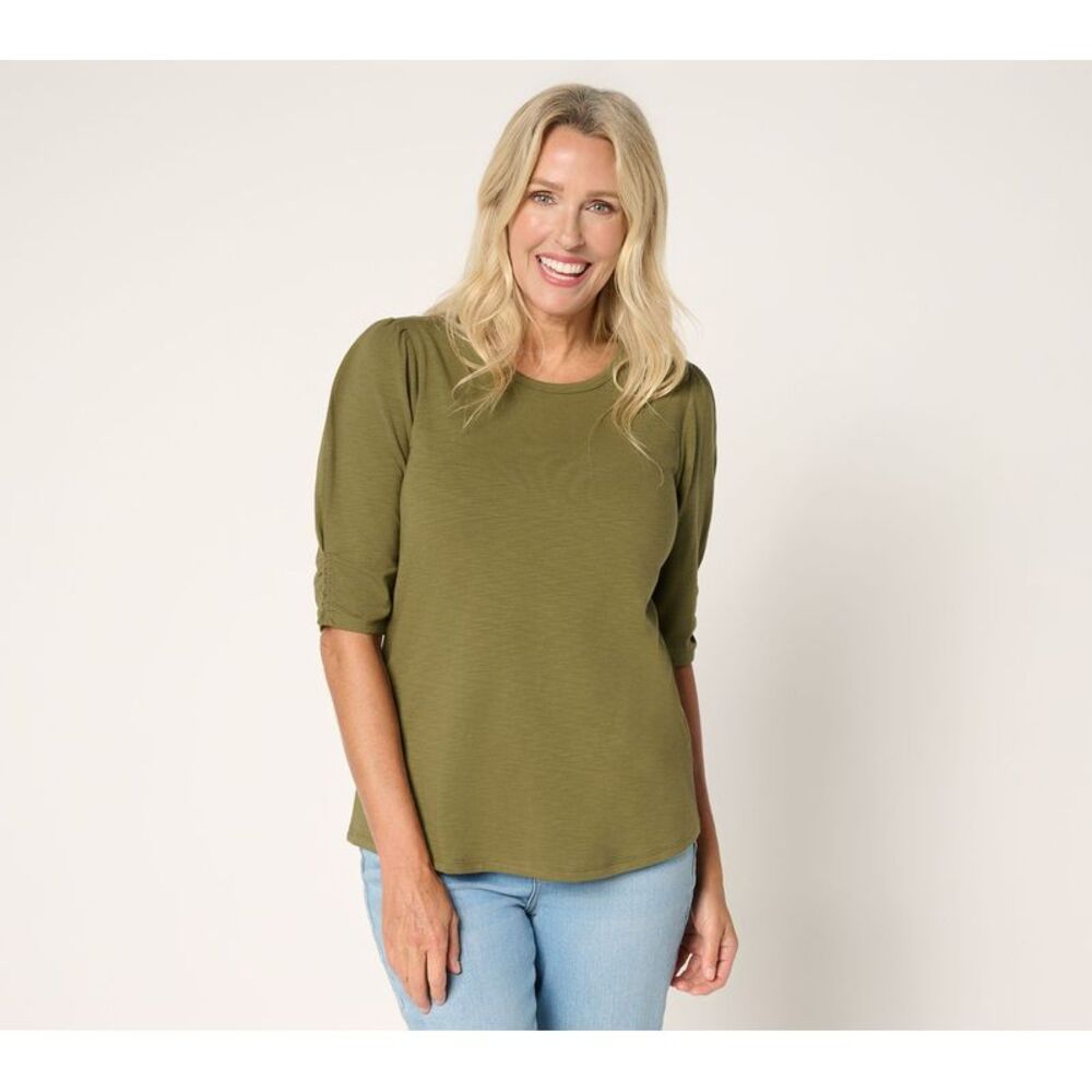 Ree by The Pioneer Woman Women's Top Sz L Pier Essentials Puff Green A702636